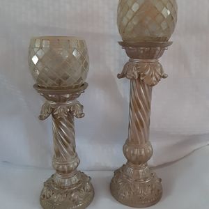 Candle sticks with mosaic globes